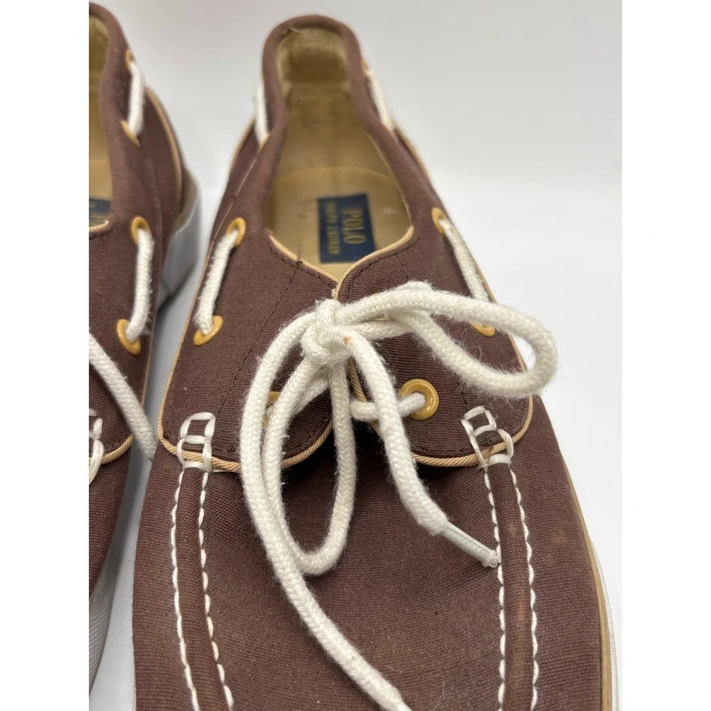 Polo Ralph Lauren Lander P Brown Canvas Boat Shoes Mens 10.5 D Sneakers